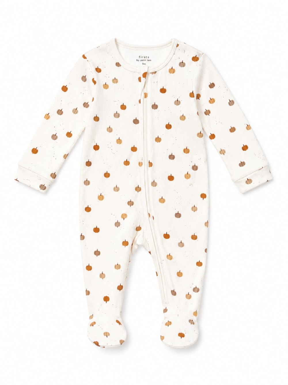 Firsts by Petit Lem Cream Pumpkin-Print Footed Onesie | 3 Months